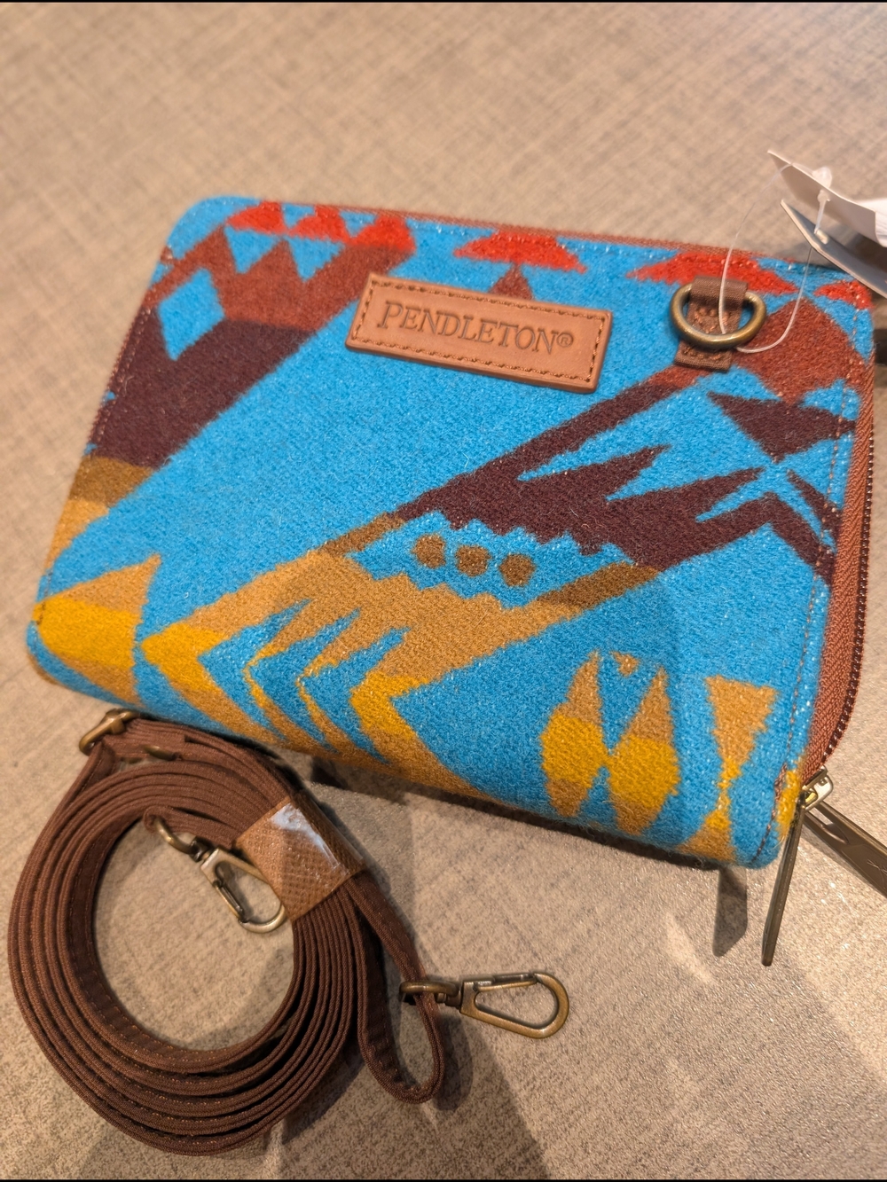 Pendleton Turquoise Yellow Brown Geometric Wool Crossbody Wallet